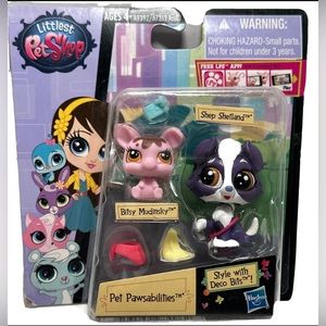 Hasbro Littlest Pet Shop #3757 Shep Shetland Collie Dog #3758 Bitsy Mudi…